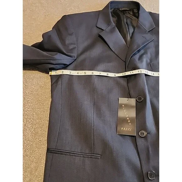 NWT Riccardo Fazzi Sport 4Button Solid Navy Suit Jacket Blazer Wool 42L